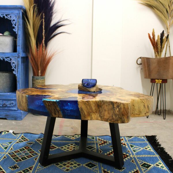 Tamarind and Resin Coffee Table - Sky Blue - Image 13