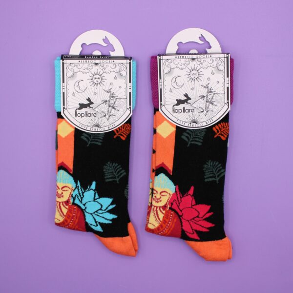 Hop Hare Bamboo Socks S/M - Blue Buddha & Lotus  - Image 5