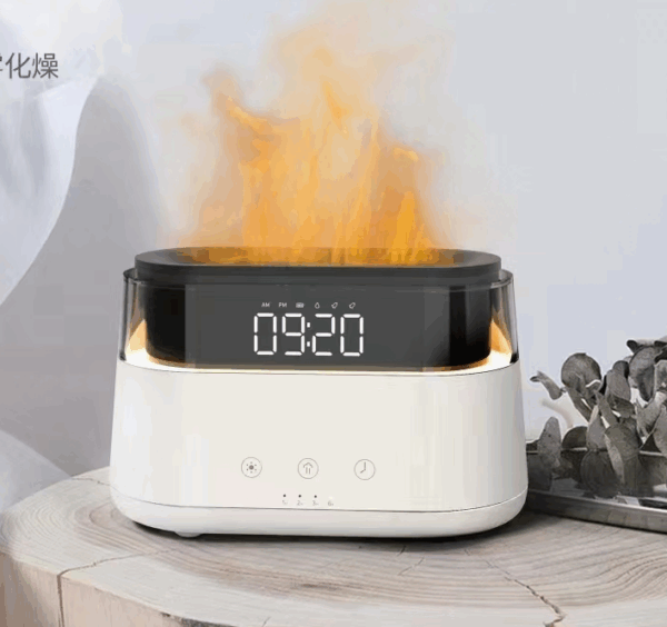 Modern Aroma Diffuser - Led Clock - USB-C - Flame Effect - Image 2