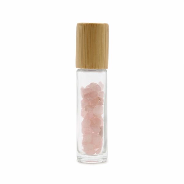 Gemstone Essential Oil Roller Bottle - Rose Quartz  - Wooden Cap - Image 2