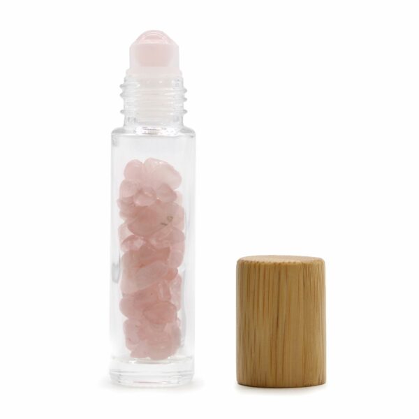 Gemstone Essential Oil Roller Bottle - Rose Quartz  - Wooden Cap - Image 4