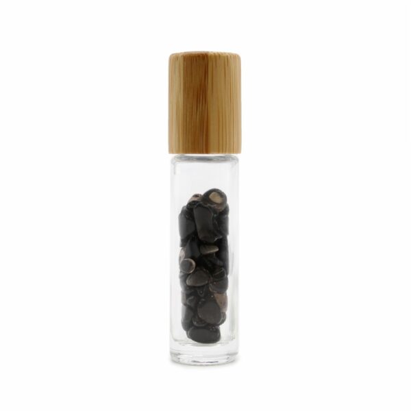 Gemstone Essential Oil Roller Bottle - Black Tourmaline  - Wooden Cap - Image 2