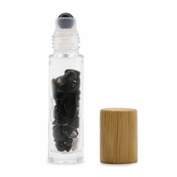 Gemstone Essential Oil Roller Bottle - Black Tourmaline  - Wooden Cap - Image 3