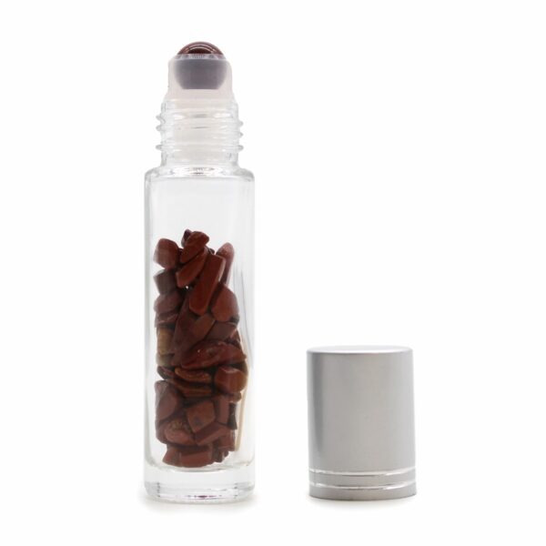 Gemstone Essential Oil Roller Bottle - Red Jasper  - Silver Cap - Image 2