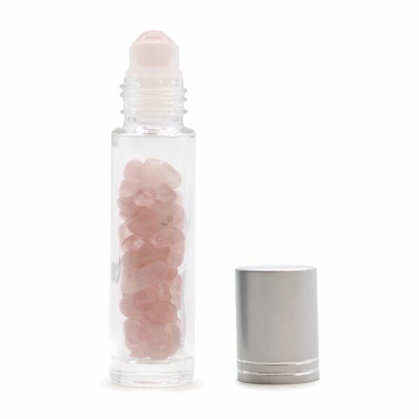 Gemstone Essential Oil Roller Bottle - Rose Quartz  - Silver Cap - Image 2