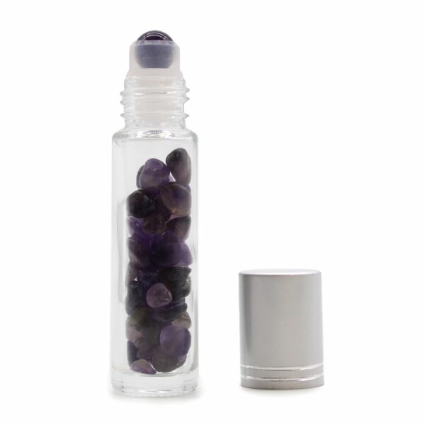 Gemstone Essential Oil Roller Bottle - Amethyst  - Silver Cap - Image 2