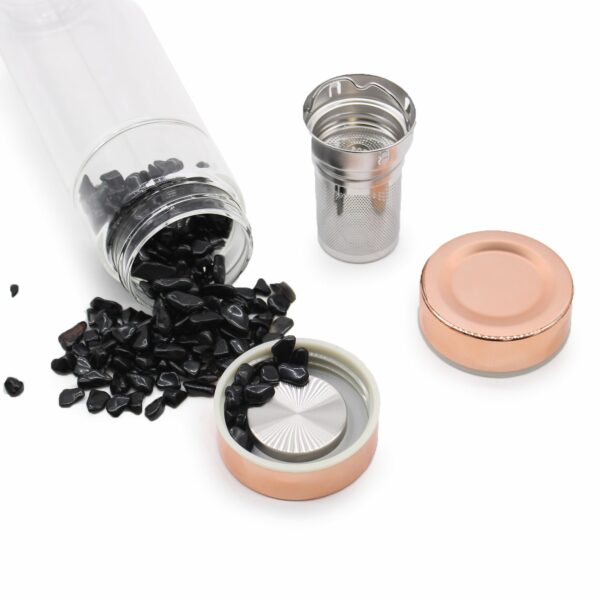 Crystal Glass Tea Infuser Bottle - Rose Gold - Red Jasper - Image 4