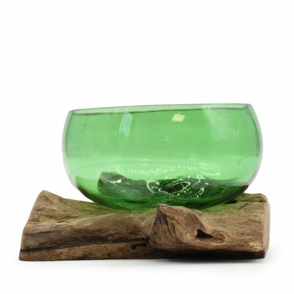 Recycled Beer Bottles - Wide Bowl on Wood - Image 2