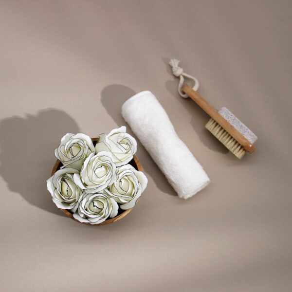 Craft Soap Flowers - Med Rose - Ivory With Black Rim - Image 2