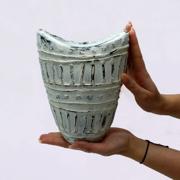 Wide Neck Shaped Vase - Cream 22cm - Image 3