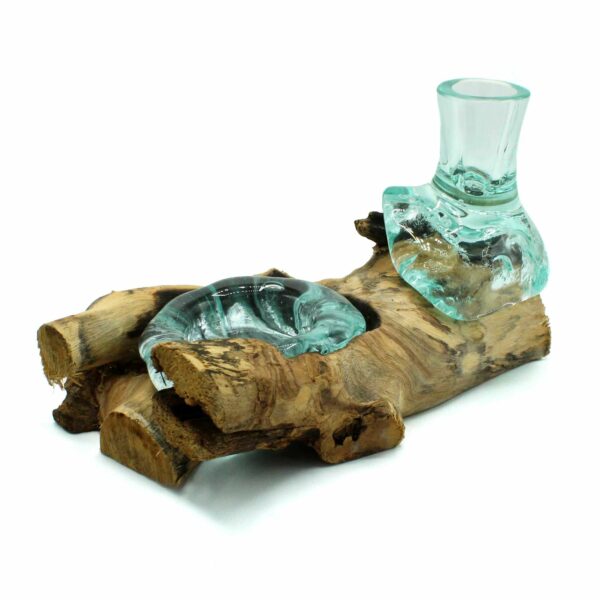 Molten Glass Small Flower Vase and Tealight Holder on Wood - Image 2