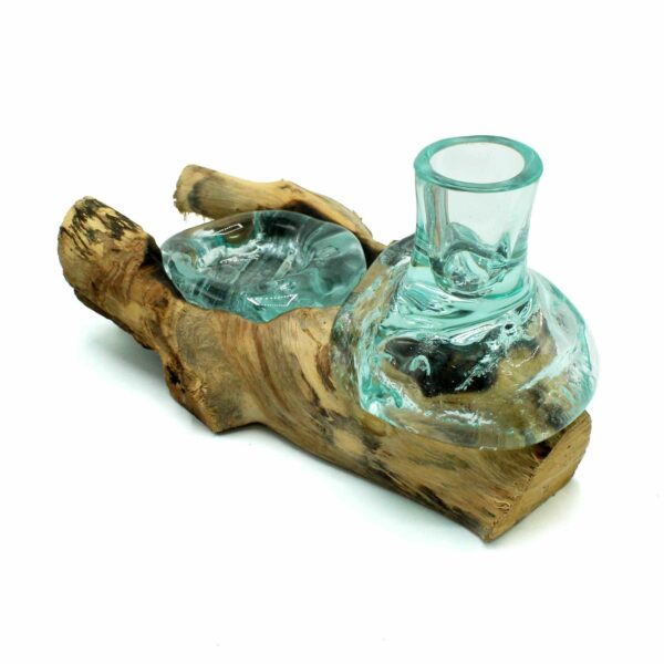 Molten Glass Small Flower Vase and Tealight Holder on Wood - Image 3