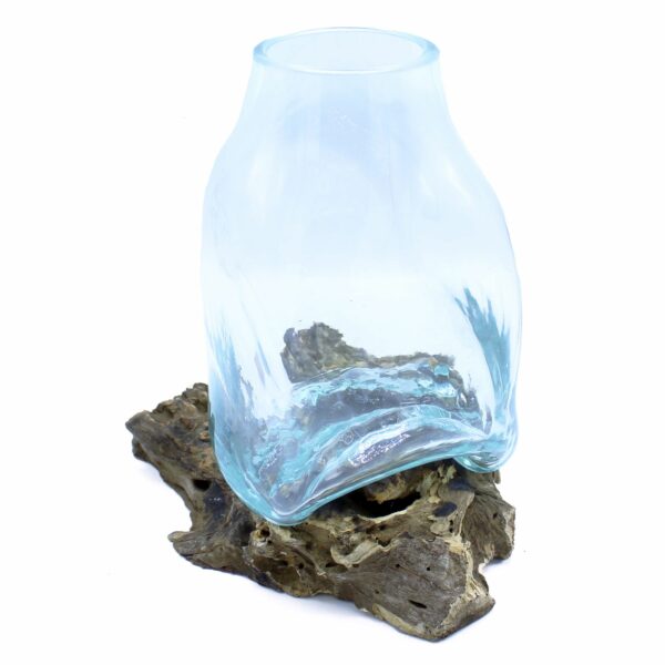 Large Molten Glass Vase - Terrarium Jar on Wood - Image 2