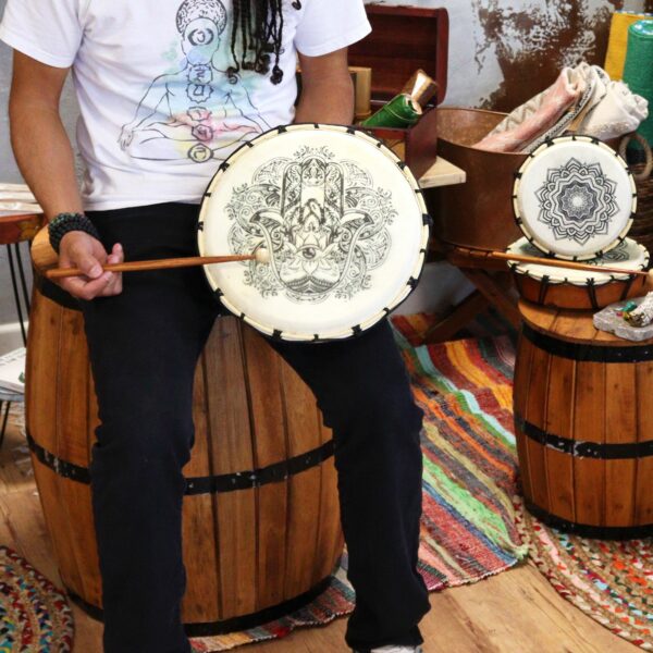 Hamsa Shamanic Drum with Two Sticks - 30cm - Image 3