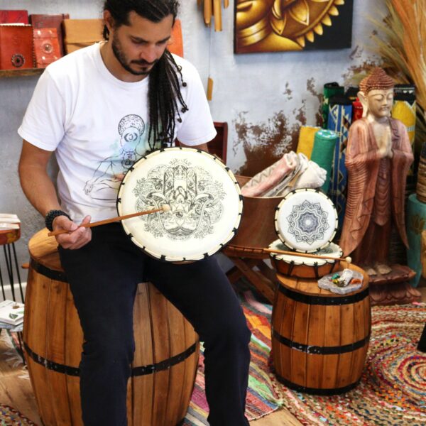 Hamsa Shamanic Drum with Two Sticks - 30cm - Image 4