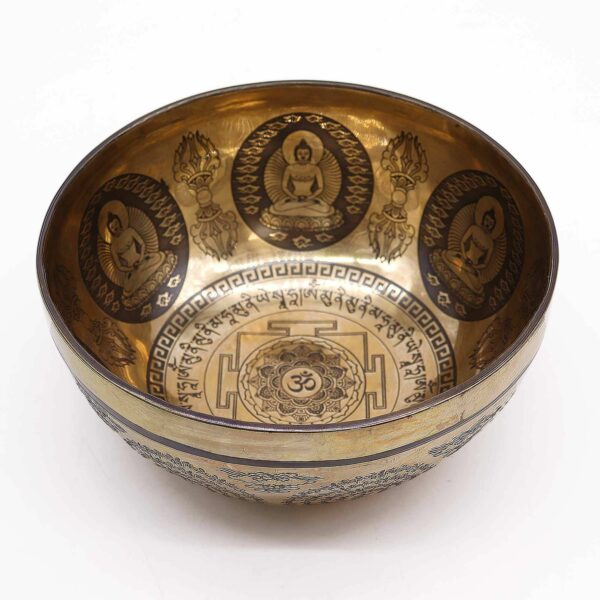 Tibetan Healing Engraved Bowl - 21cm - Om & Buddha - Image 2