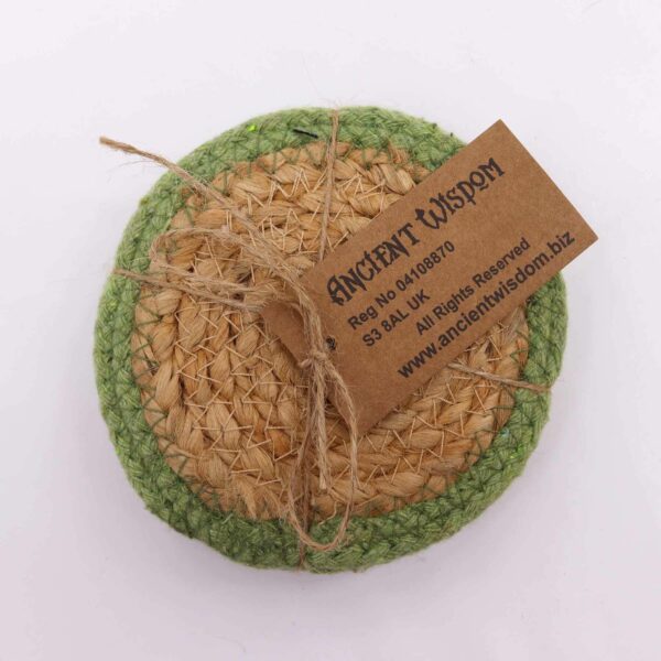 Natural Coaster - Jute & Cotton 10cm  (set of 4) - Olive Boarder - Image 2
