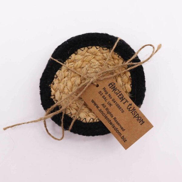 Natural Coaster - Jute & Cotton 10cm  (set of 4) - Black Boarder - Image 2