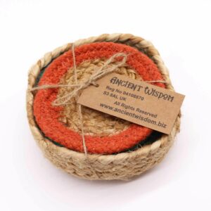 Natural Coaster - Jute & Cotton 10cm  (set of 6) Mixed colours in basket