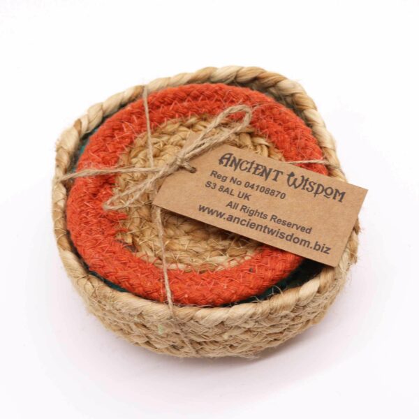 Natural Coaster - Jute & Cotton 10cm  (set of 6) Mixed colours in basket