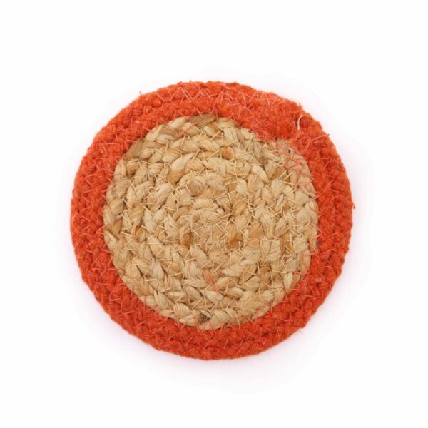 Natural Coaster - Jute & Cotton 10cm  (set of 6) Mixed colours in basket - Image 3