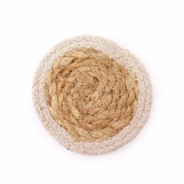 Natural Coaster - Jute & Cotton 10cm  (set of 6) Mixed colours in basket - Image 7
