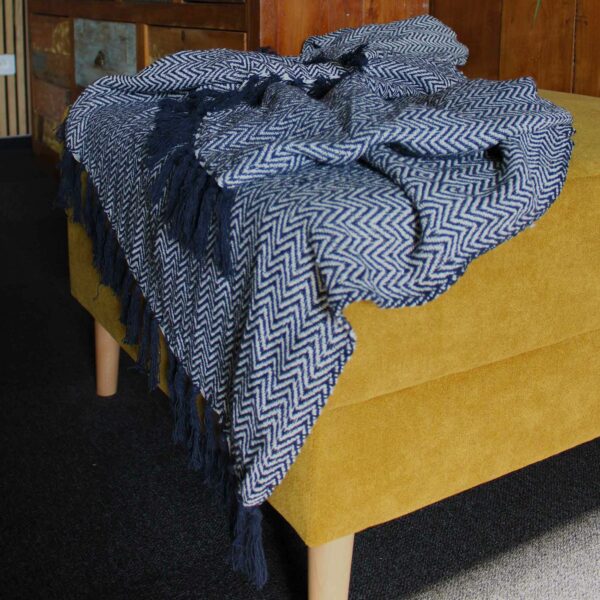 Boho Comfort Throws - 125x150cm - Navy Zigzag - Image 5