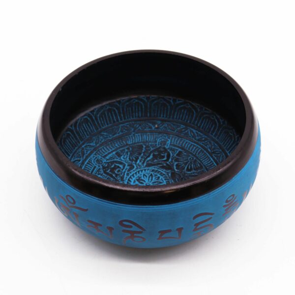Earth Powder Singing Bowl - Blue Mantra Five Buddha - 16cm - Image 2