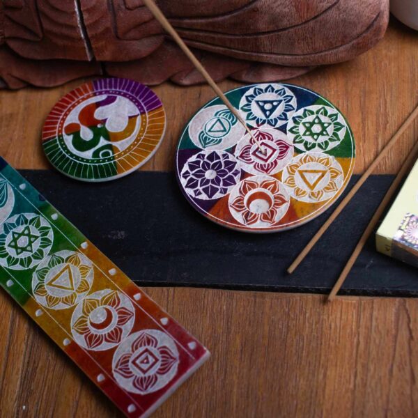 Soapstone Disc Incense Holder 8cm - Om - Image 2