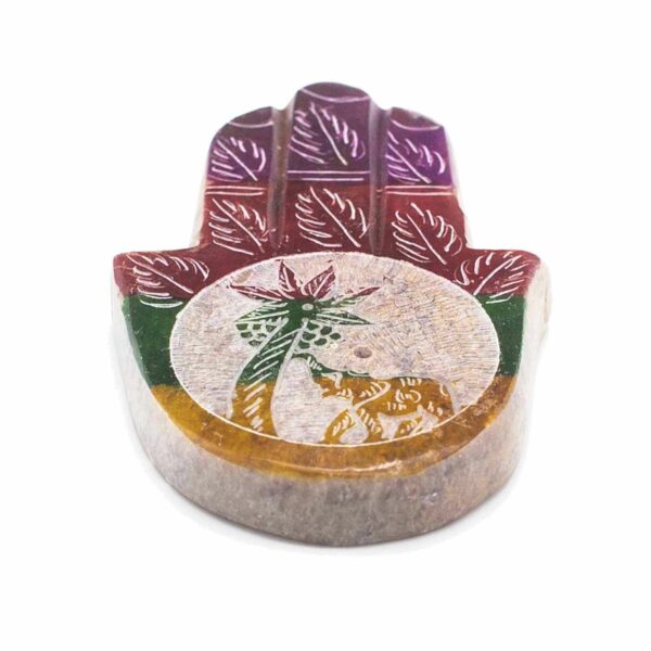 Soapstone Hamsa Incense Holder 9x6cm - Elephant & Palm - Image 2