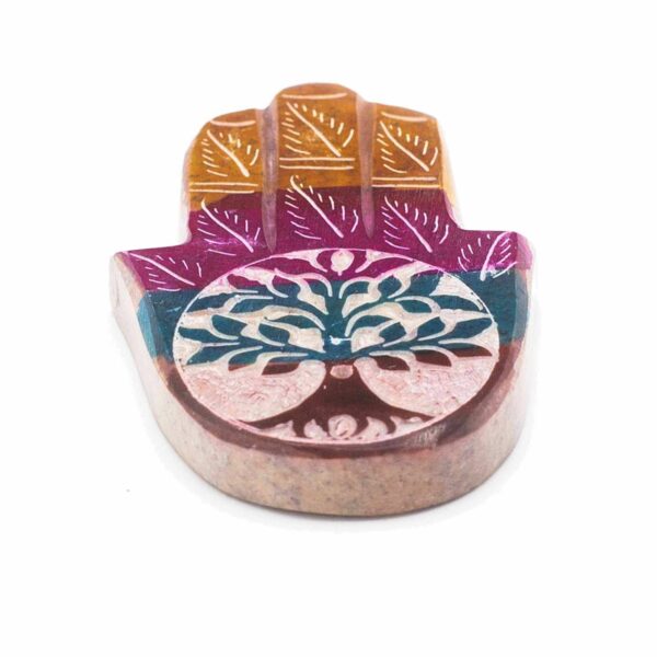 Soapstone Hamsa Incense Holder 9x6cm - Tree of Life - Image 2