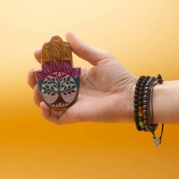Soapstone Hamsa Incense Holder 9x6cm - Tree of Life - Image 3