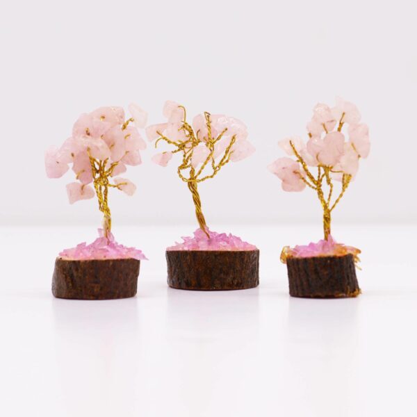 Mini Gemstone Tree On Wood Base - Rose Quartz (15 stones) - Image 2