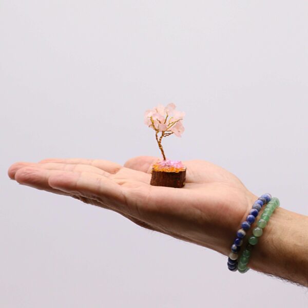 Mini Gemstone Tree On Wood Base - Rose Quartz (15 stones) - Image 3