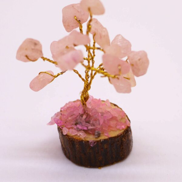 Mini Gemstone Tree On Wood Base - Rose Quartz (15 stones) - Image 5