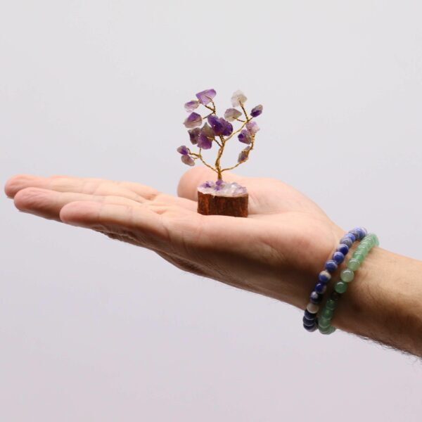 Mini Gemstone Tree On Wood Base - Amethyst (15 stones) - Image 3