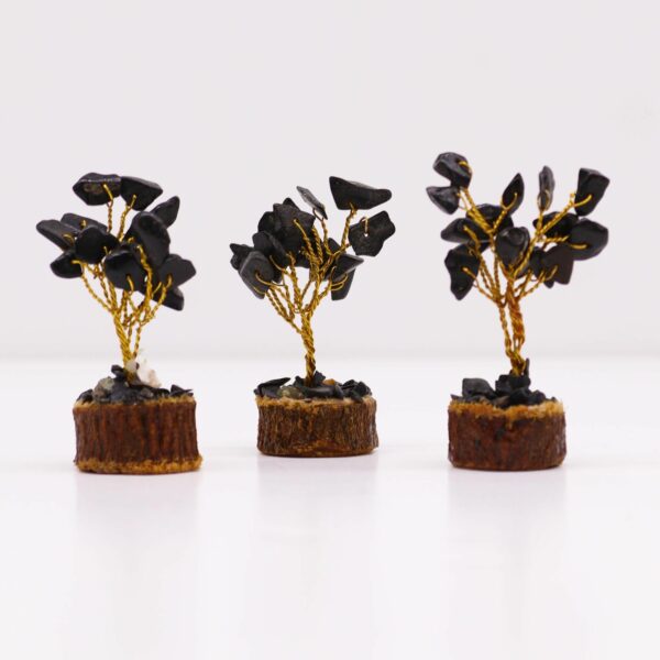 Mini Gemstone Tree On Wood Base - Black Agate (15 stones) - Image 3