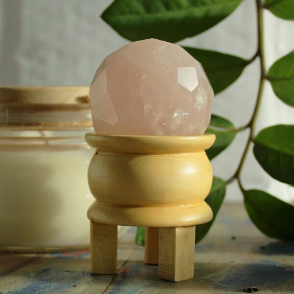 Gemstone Faceted Healing Ball & Stand - Rose Quartz - Image 2