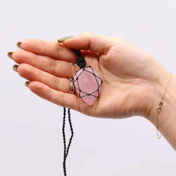 Laced Gemstone Teardrop Pendant - Rose Quartz - Image 2