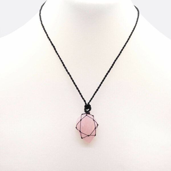 Laced Gemstone Teardrop Pendant - Rose Quartz - Image 3