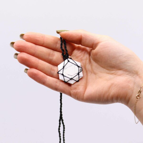 Laced Gemstone Hexagon Pendant - White Howlite - Image 2