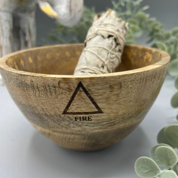 Wooden Smudge and Ritual Offerings Bowl - Four Elements - 11x7cm - Image 2