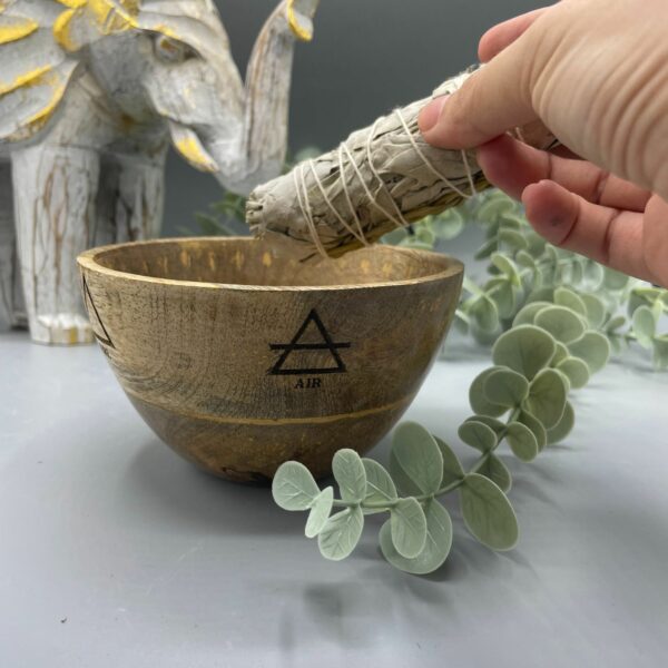 Wooden Smudge and Ritual Offerings Bowl - Four Elements - 11x7cm - Image 3