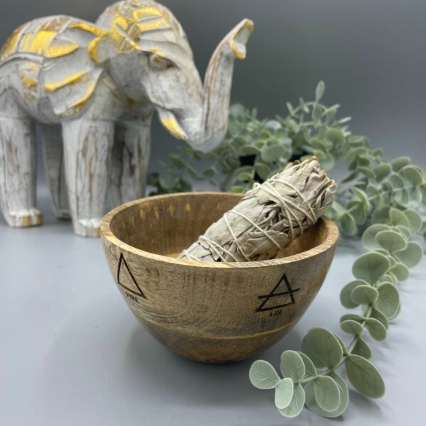Wooden Smudge and Ritual Offerings Bowl - Four Elements - 11x7cm - Image 4