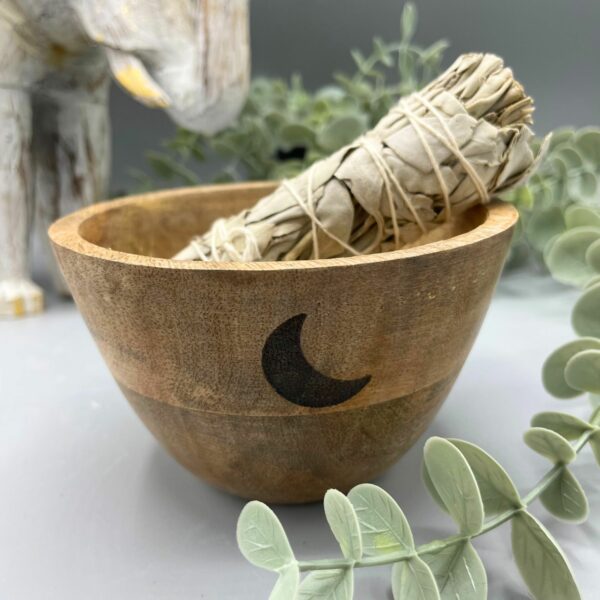 Wooden Smudge and Ritual Offerings Bowl - Three Moons - 11x7cm - Image 2