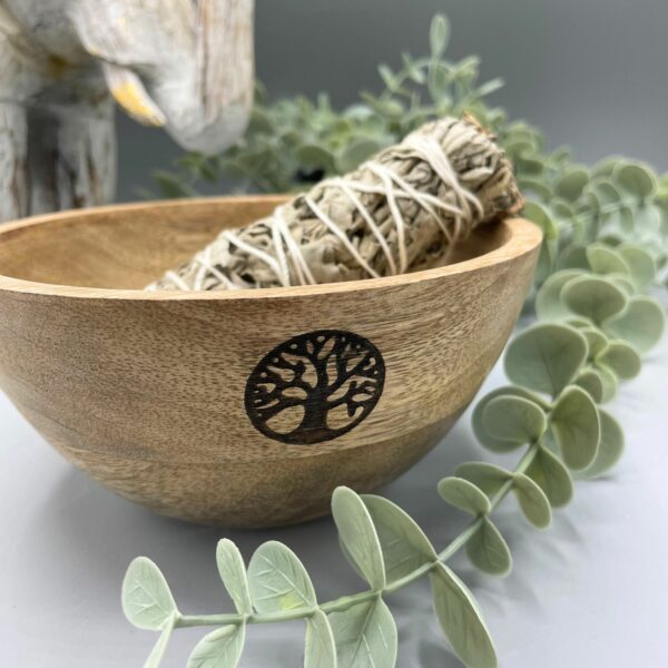 Wooden Smudge and Ritual Offerings Bowl - Tree of Life - 13x7cm - Image 2