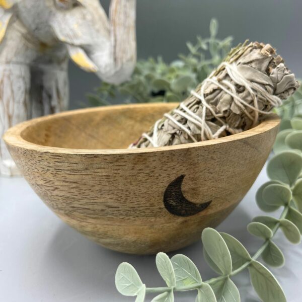 Wooden Smudge and Ritual Offerings Bowl - Three Moons - 13x7cm - Image 2