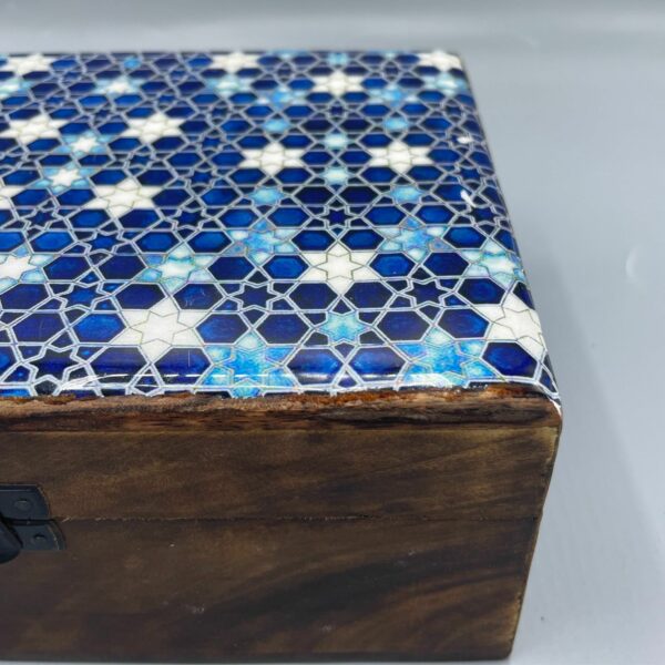 Large Ceramic Glazed Wood Box - 20x15x7.5cm - Blue Stars - Image 2