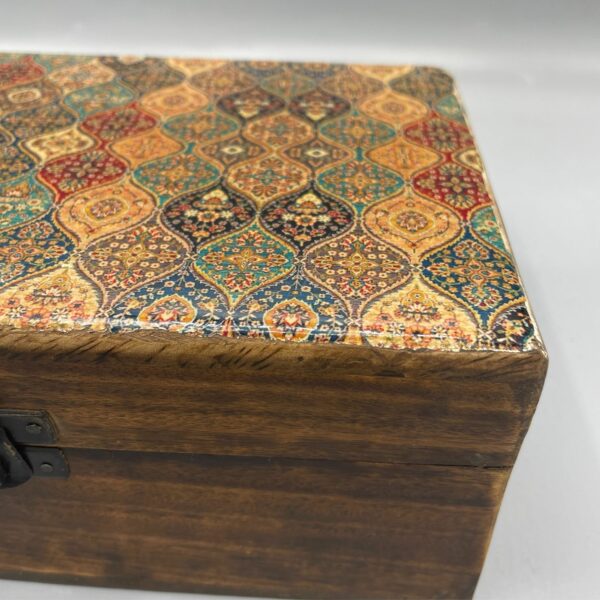 Large Ceramic Glazed Wood Box - 20x15x7.5cm - Trad-Pattern - Image 2