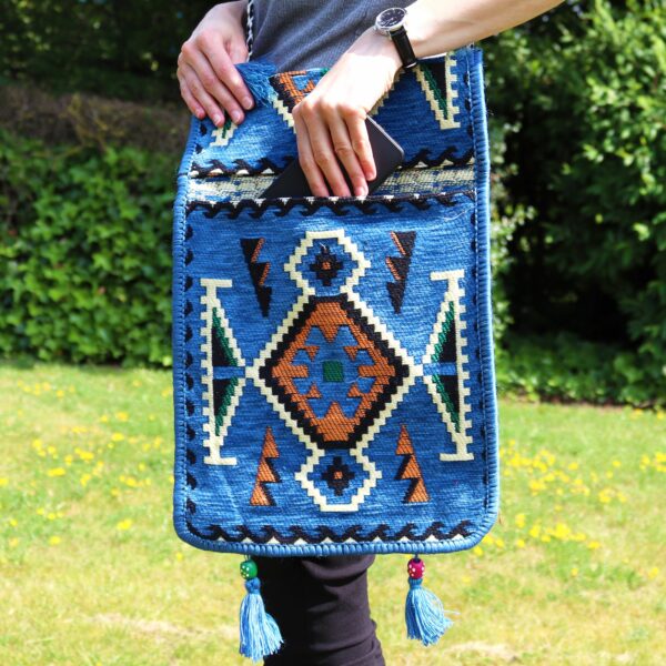Sky Blue Kilim Messenger Festival Bag - Image 6
